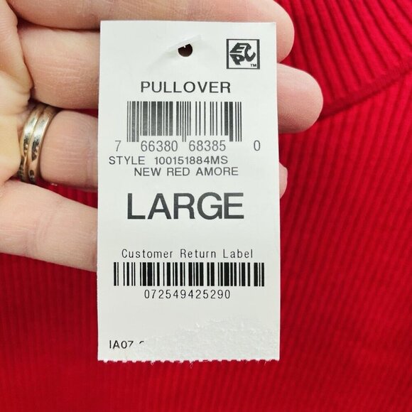 Karen Scott Womens Size Large Cotton Solid Rib Mock-Neck Sweater in New Red SW1 - Picture 6 of 7